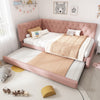 3ft Single Velvet Daybed with Trundle Bed, Upholstered Sofa Bed 90x190cm Pink