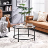 Round Coffee Table Tempered Glass Black Sofa Side Table Living Room Metal Frame