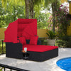 Outdoor Hand-Woven PE Wicker Daybed Patio Loveseat Sofa Set Retractable Canopy