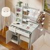 White Vanity Makeup Dressing Table Set w/Stool Drawer&Mirror Jewelry Wood Desk