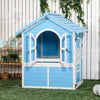 Large Wooden Playhouse with Doors, Windows, Apex Roof for Kids Children- Blue UK