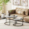 2 Pcs Stacking Coffee Table Set Steel Frame, Marble Grey