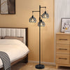 Vintage Retro 3 Head Standing Floor Lamp Black Floral Lampshape Home Light