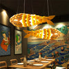 Wooden Rattan Pendant Light Fish Shape Hanging Ceiling Lamp LED Chandelier Shade