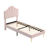 3FT SINGLE BED FRAME UPHOLSTERED PLATFORM BED WITH HEADBOARD VELVET FABRIC PINK