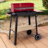 Charcoal BBQ Rotisserie Grill Roaster w/ 5-Level Height Grill Grate&Wood Shelves