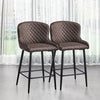 2 Pcs Faux Leather Bar Stools Diamond Seat Dining Room Chairs Metal Legs