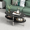 3-Tier Modern Oval Tea Table Smooth Glass Coffee Table Sofa End Side Table