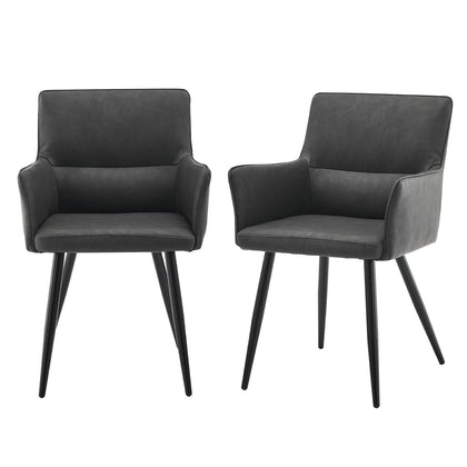 2x Faux Leather Dining Chairs Kitchen Dining Room Chairs Metal Legs Grey