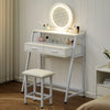 Dressing Table w/ Round LED Light Mirror Vanity Wooden Chair 2 Drawers Metal Leg