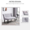 Velvet-Feel French Two-Seat Lounger Couch with Wood Frame, Grey