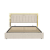 Ottoman Storage Panel Linen Fabric Upholstered Bed Frame with LED 4ft6 Double