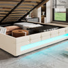 Upholstered Bed 4ft6 Double LED Hydraulic Bed Frame with Ottoman Storage Beige