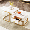 Coffee Table Square Nest of Tables Side Table with Metal Frame & Drawer Storage