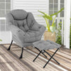 Upholstered Sherpa Reading Chair Accent Sofa Chair Set w/Footrest-Grey