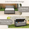 PE Rattan Deck Box Seat with Padded Cushion & Large Storage-Gray