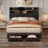 Double Bed Frame with 2 Storage Drawers, Charging and Lighting Headboard Grey