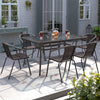 6X Stacked Chairs & 150CM Metal Frame Table Glass Top Home Garden Party Dinner