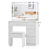 White Dressing Table With LED Lights Mirror Vanity Table Makeup Desk 4 Drawers