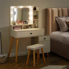 White Mirrored Dressing Table Set Makeup Desk Stool Cabinet Romovable Wood Legs