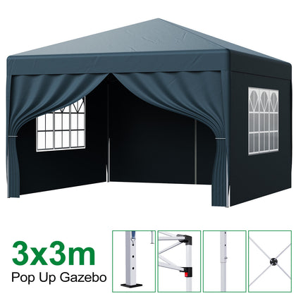 3x3m Pop Up Gazebo Heavy Duty Waterproof Commercial Grade Marketstall w/4 Sides