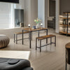 Industrial Dining Table with Rustic Benches - Brown