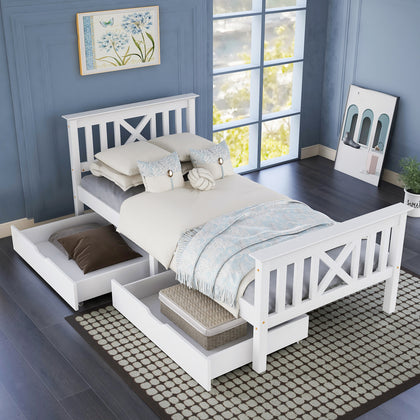 3ft Single Bed Solid Pine Wooden Storage Bed Frame 2 Drawers 90x190 cm White