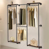 73" Industrial Pipe Clothing Rack with Shelves Hanging Rods Display Garment Rail