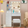 Bedroom Dressing Table Mirror with Lights Stool Makeup Vanity Set Desk，6 Drawers