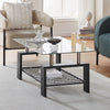 Rectangle Glass Coffee Table Modern Living Room Furniture Shelf White Black Wood