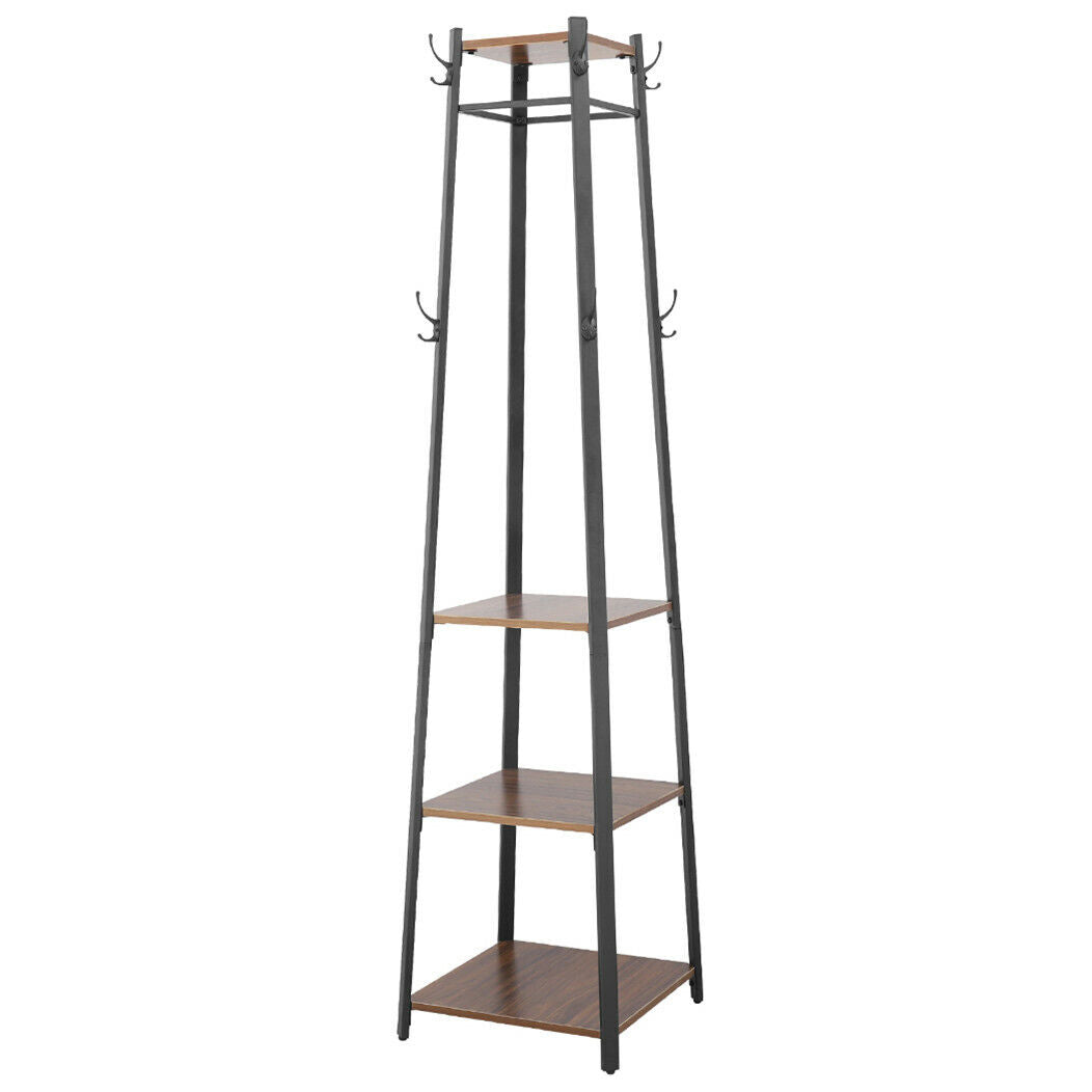 180cm Coat Stand Corner Garment Hat Rack Clothes Rails Hanger w/ 4 Storage Shelf