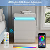 LED Bedside Table 2 Drawers Cabinet Charging Station Nightstand Storage White
