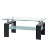Rectangle Glass Coffee Table Modern Living Room Furniture Shelf White Black Wood