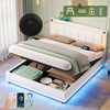 Ottoman Storage Bed 5ft King Size Upholstered Bed Frame Headboard, LED & USB