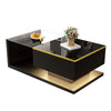 90cm Modern Glass Coffee Table Center Table With LED Light Storage Compartment