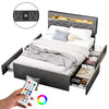 Double Bed Frame Bed Platform with LED Lights Upholstered Headboard 4 Storage