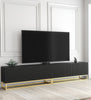 TV Unit 200cm Modular Cabinet | Fluted Doors | Black Matt | Gold Metal Base