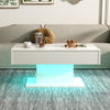 White High Gloss Coffee Table with LED RGB Lights 2 Drawer Storage Living Room