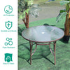 Brown 105cm Garden Table Round Tempered Glass Top Dining Table with Parasol Hole