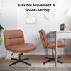 Cross Legged Desk Chair Computer PU Leather Vanity Chairs Armless Home Office