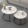 Round Coffee Table Set of 2 Nesting Table Slate Marble White Tabletop End Tables
