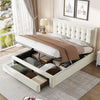 Ottoman Storage Gas Lift Bed Upholstered 4ft6 Double Bed Frame with Drawer Cream