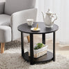 2 Tiers Round Side Coffee Table Bedside Lamp Stand Nightstand with Shelf Wooden