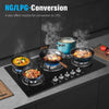 Gas Hob 5 burners, 77cm Black Tempered Glass Gas Hob with Cast Iron Supports