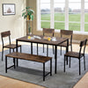 Dining Table Chair and Bench Set 6 Industrial Style Kitchen Dining Table Set