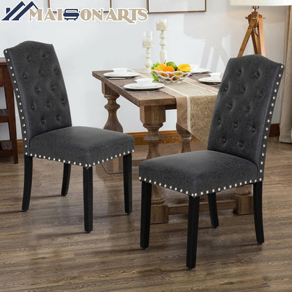 2x Faux Leather Dining Chairs Nailhead Trim Solid Wood Dining Room Kitchen Chair