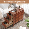 Wood End Table, Fully Assembled Narrow Side Table with Drawers Nightstand Brown