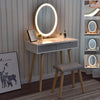 Dressing Table Makeup Desk LED Mirror Vanity Set 2 Drawers Organizer Stool Grey
