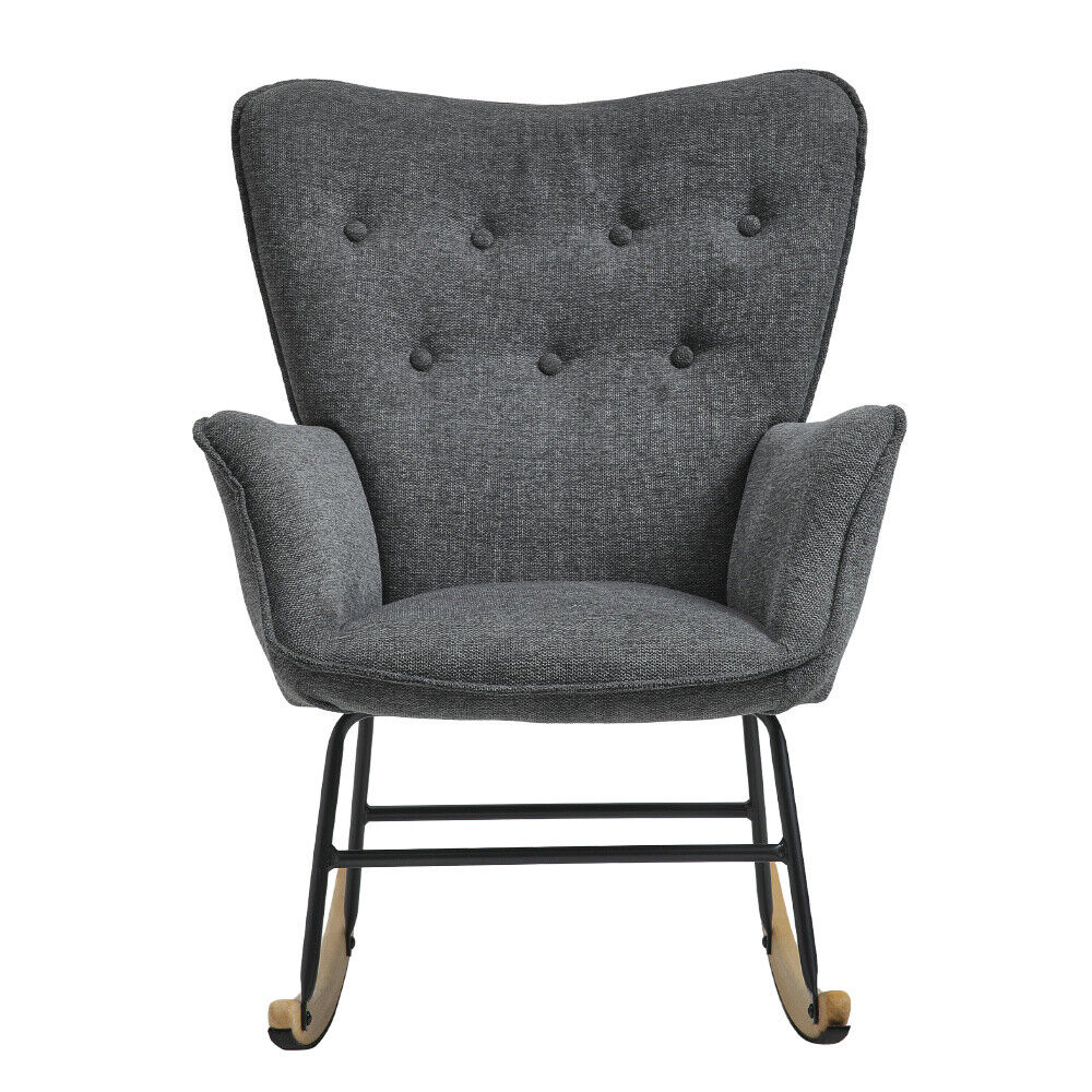 Modern Upholstered Rocking Chair Relaxing Rocking Armchair Single Sofa Wing Back