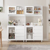 Tall Kitchen Cupboard 180cm Glass Doors 4 Drawers Pantry Cabinet White MDF Panel
